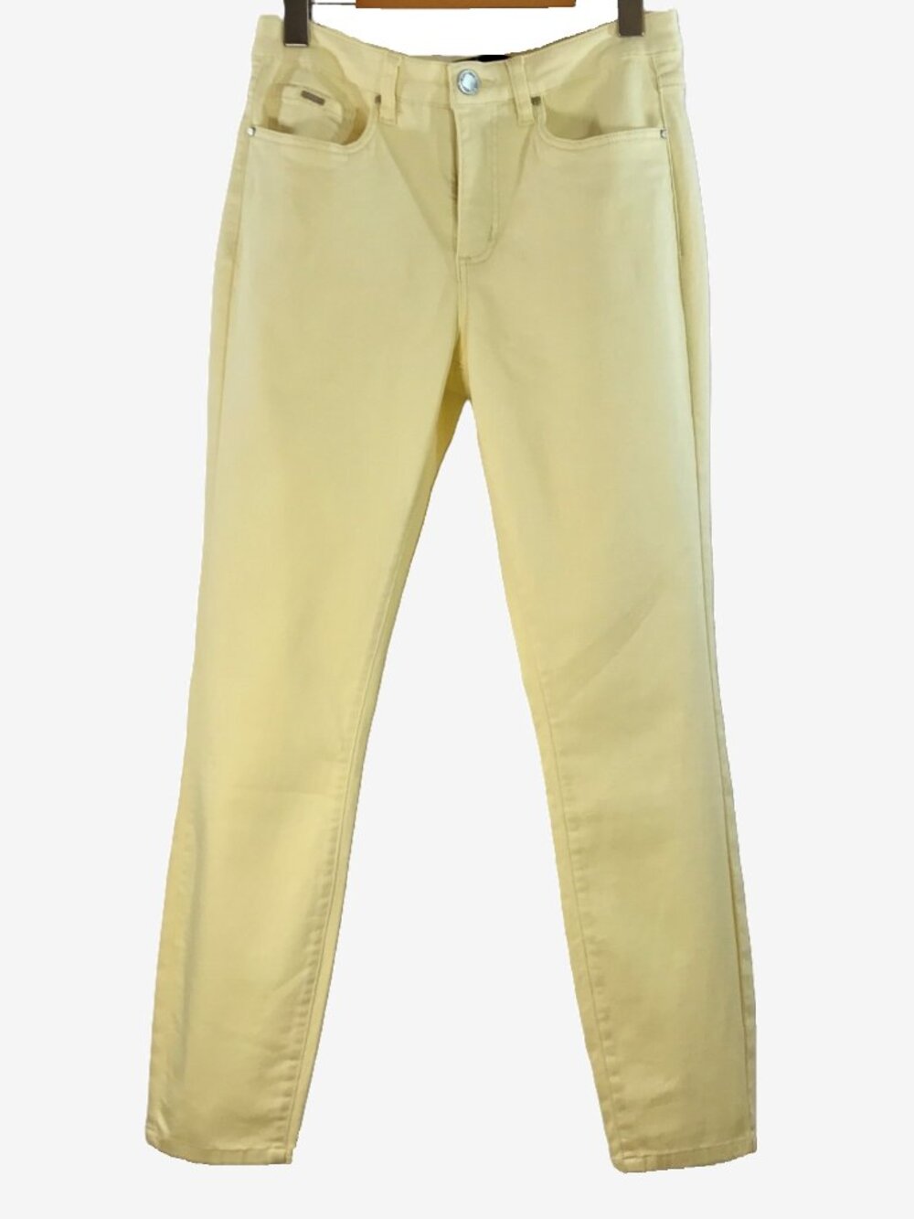 Soft Yellow Stretch Mid Rise Straight Leg Jeans - Size 6 - FDJ - NWT - Picture 8 of 12